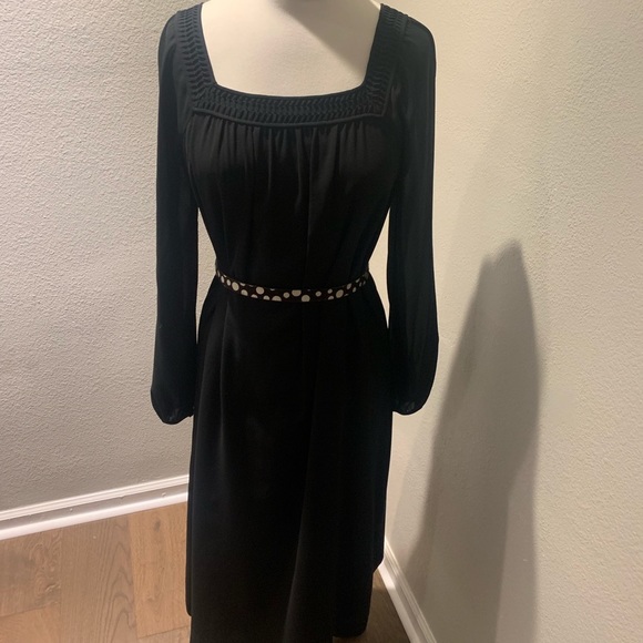 HANAE MORI- Vintage 1970s Black Midi Dress 
Square Neck Sheer - Picture 3 of 10